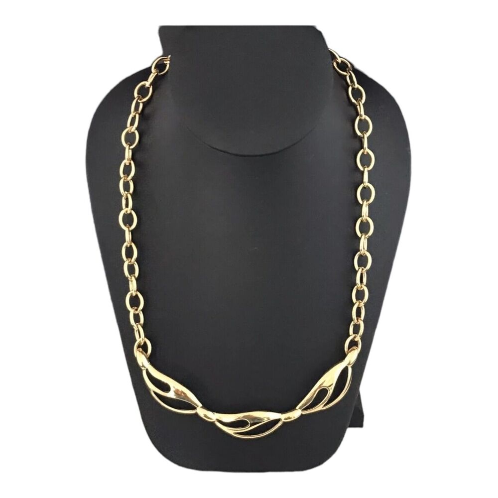 Vintage 1980s Monet Necklace Gold Tone Openwork Design - 4S